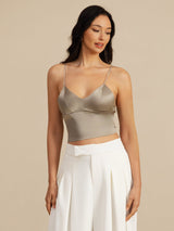 [Kaki] SilkSilky-DK Spaghetti Strap V Neck Camisole Top 003