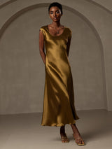 [Brun] SilkSilky-DK Kappeærmer Scoop Neck Kjole 007