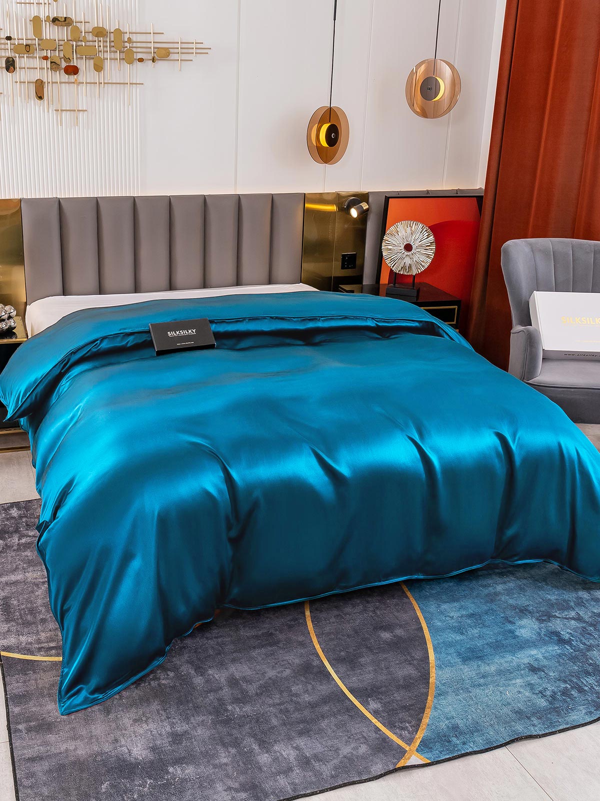 [Blågrøn] SilkSilky-DK 19Momme Duvet Cover 003
