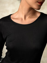 [Sort] SilkSilky-DK Long Sleeve Round Neck Dame Lange Underbukser 005
