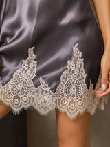 [Lilla Grå] SilkSilky-DK Sleeveless V Neck Natkjole 004