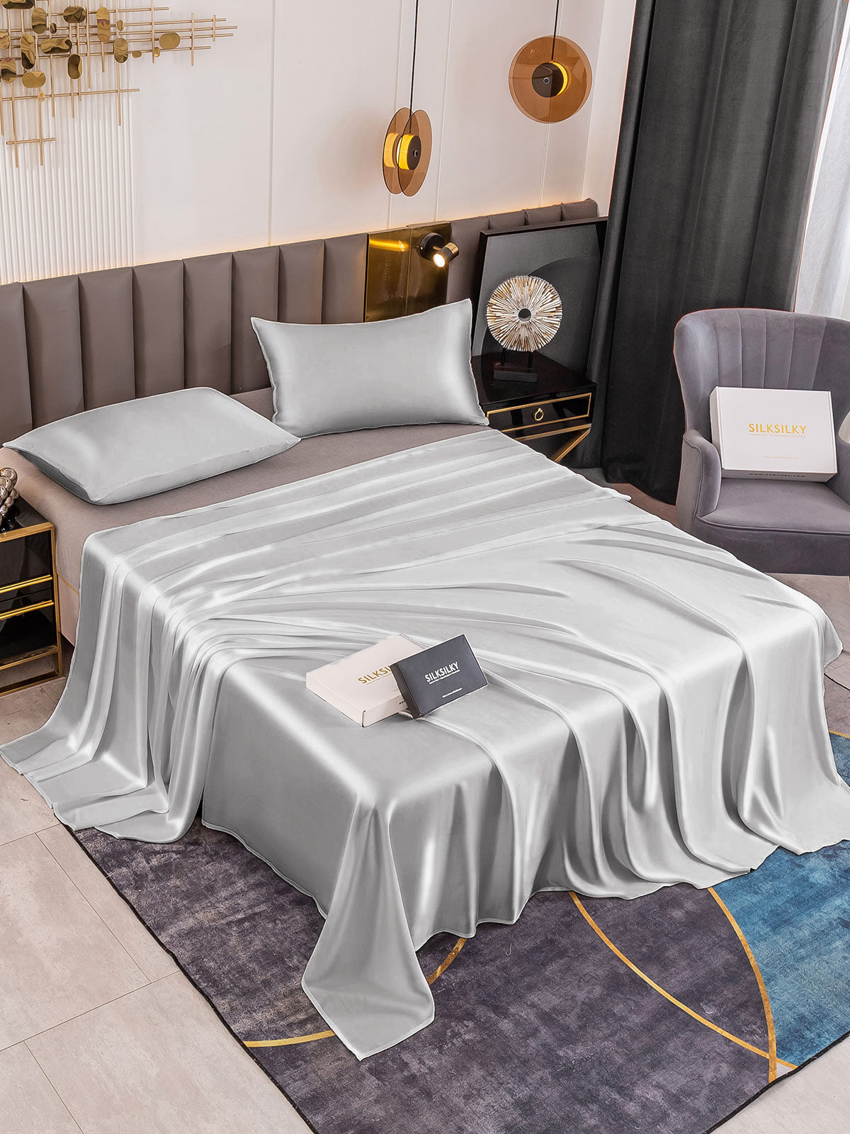 [Sølv] SilkSilky-DK 19Momme Bedding Set 001