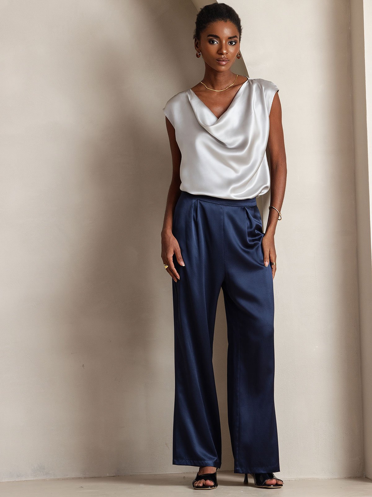 [Mørkeblå] SilkSilky-DK 19Momme Silke Womens Pants 004