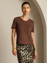 [Kaffe] SilkSilky-DK Short Sleeve V Neck T-shirt til kvinder 001