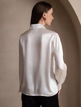[Hvid] SilkSilky-DK Long Sleeve Lapel Collar Dameskjorte 002