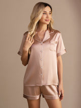 [Toscana] SilkSilky-DK Short Sleeve Lapel Collar Dame Pyjamas 001