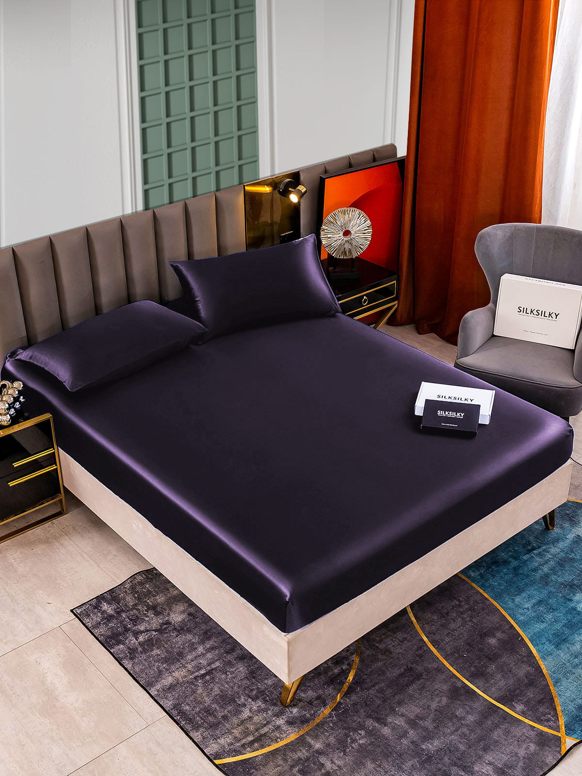 [Mørke Lilla] SilkSilky-DK 25Momme Bedding Set 001
