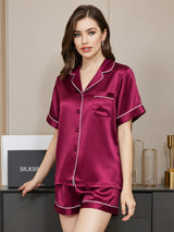 [Fuchsia] SilkSilky-DK Short Sleeve Lapel Collar Dame Pyjamas 004