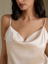 [Beige] SilkSilky-DK Spaghetti Strap Cowl Neck Camisole Top 004