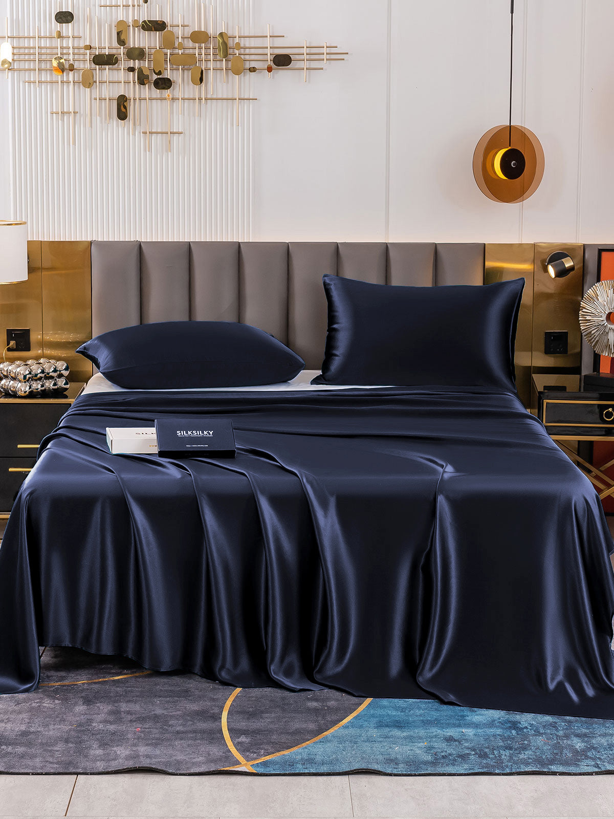 [Mørkeblå] SilkSilky-DK 19Momme Bedding Set 002