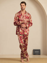 [Vinrød Drage] SilkSilky-DK Long Sleeve Notch Collar Pyjamas til Mænd 003