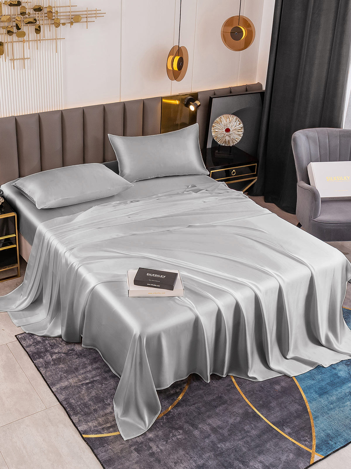 [Sølv] SilkSilky-DK 19Momme Bedding Set 001