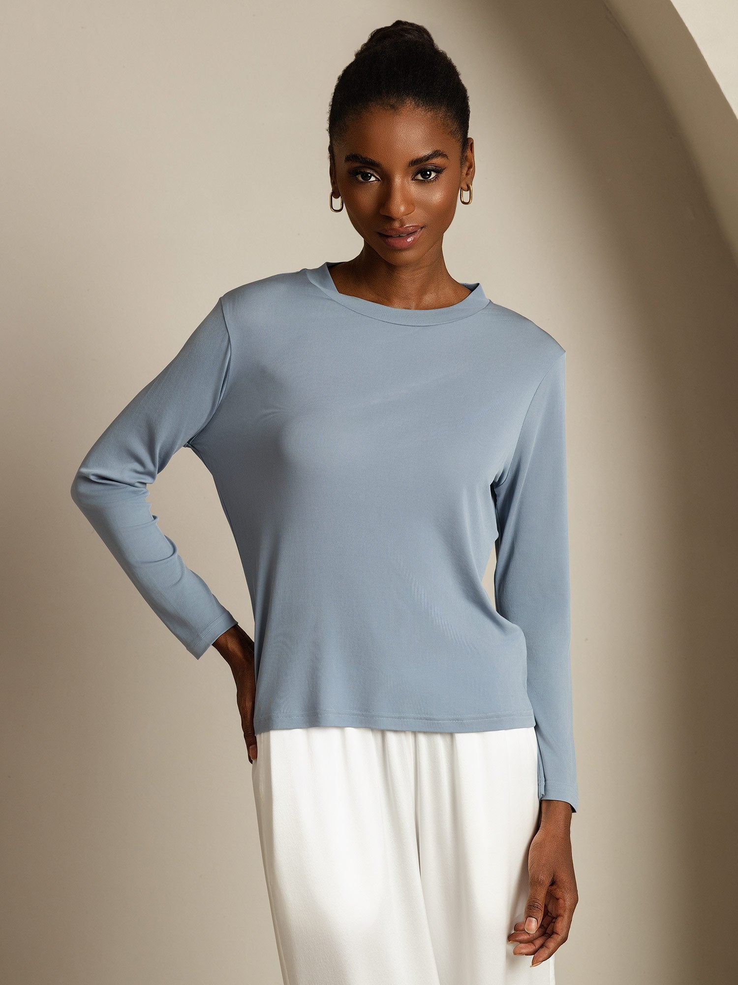 [Gråblå] SilkSilky-DK Silke Womens T-Shirt 003
