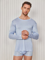 [Lyseblå] SilkSilky-DK Long Sleeve Round Neck Herre T-shirt 003