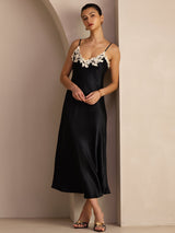 [Sort] SilkSilky-DK Sleeveless V Neck Kjole 003
