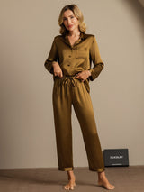 [Brun] SilkSilky-DK Long Sleeve Lapel Collar Dame Pyjamas 003