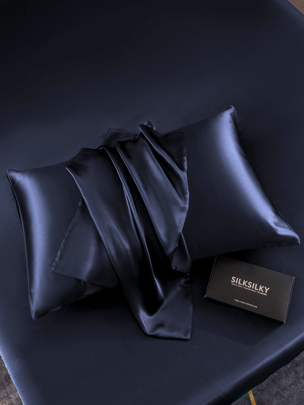 [Mørkeblå] SilkSilky-DK 19Momme Pillowcase 005