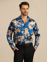 [Navy Drage] SilkSilky-DK Long Sleeve Lapel Collar Herreskjorte 001