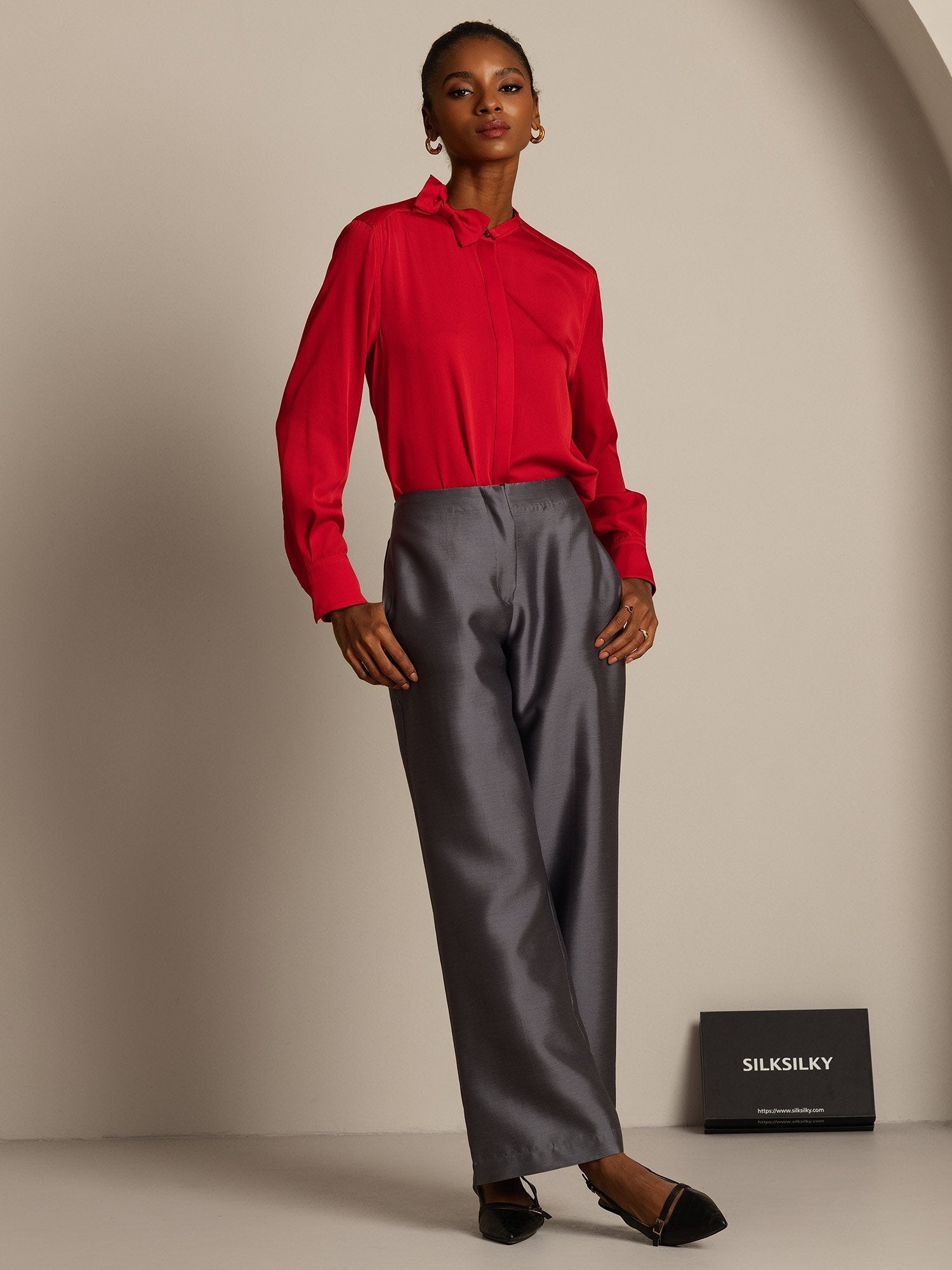 [Grå] SilkSilky-DK 32Momme Silke Womens Pants 007,