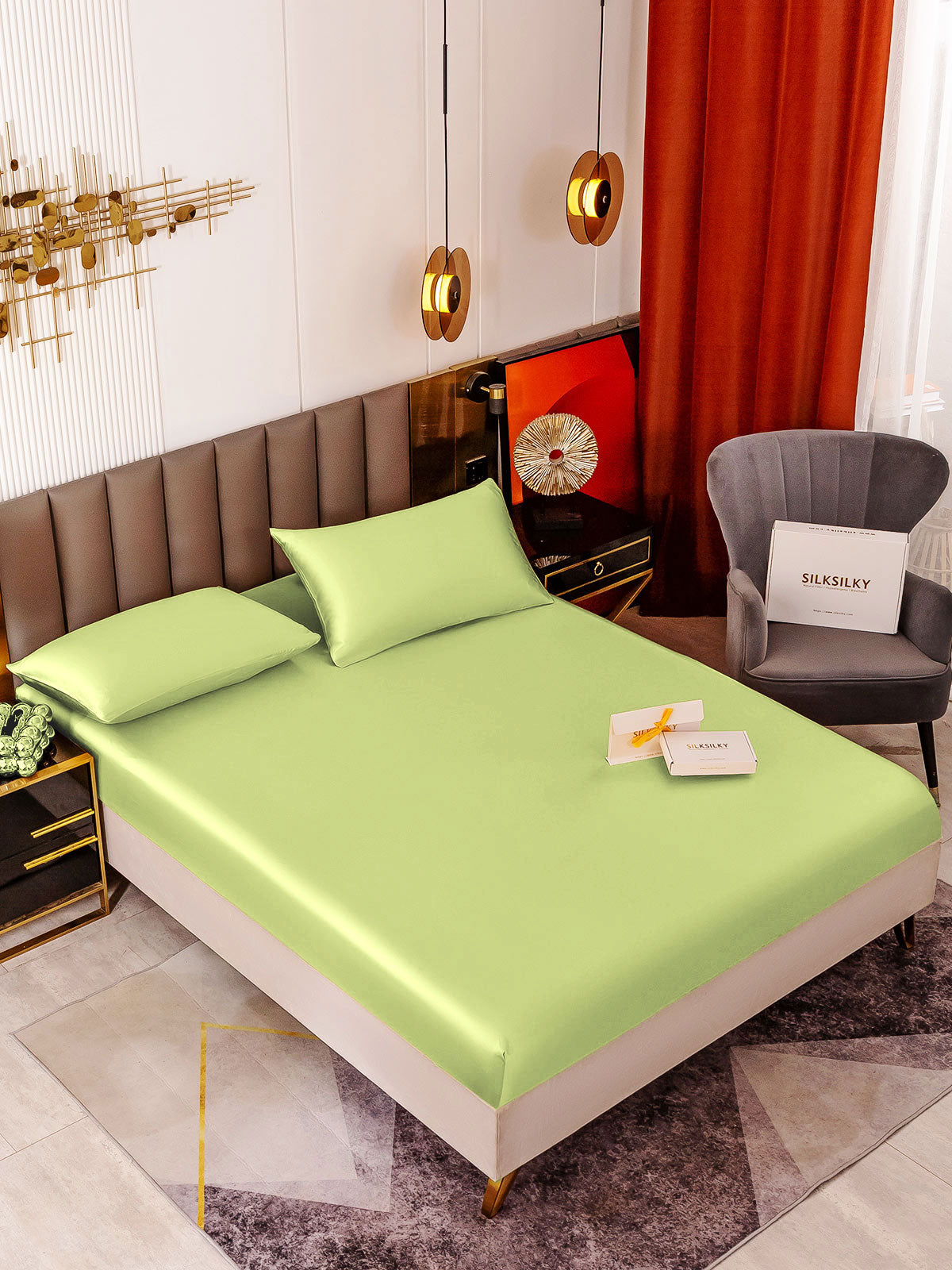 [Mintgrøn] SilkSilky-DK 19Momme Bedding Set 001