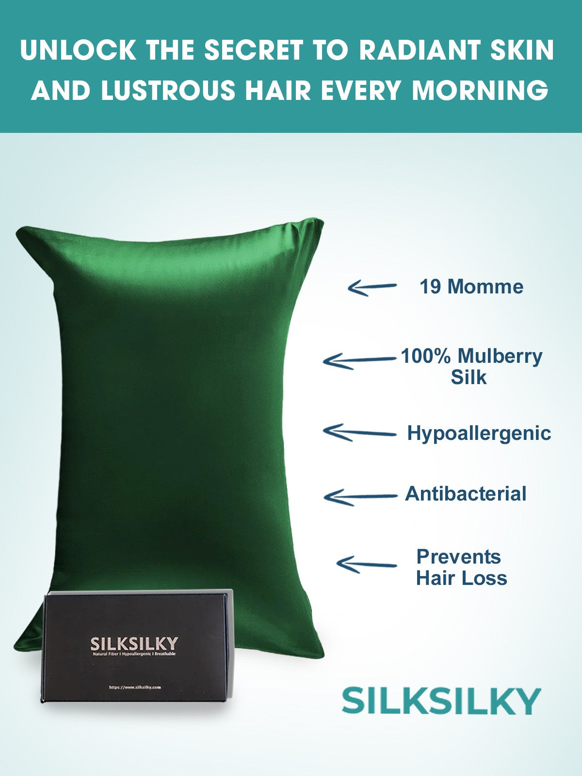 [Mørkegrøn] SilkSilky-DK 19Momme Pillowcase 003