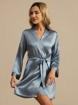[Gråblå] SilkSilky-DK 3/4 Sleeve Dame Morgenkåbe 001