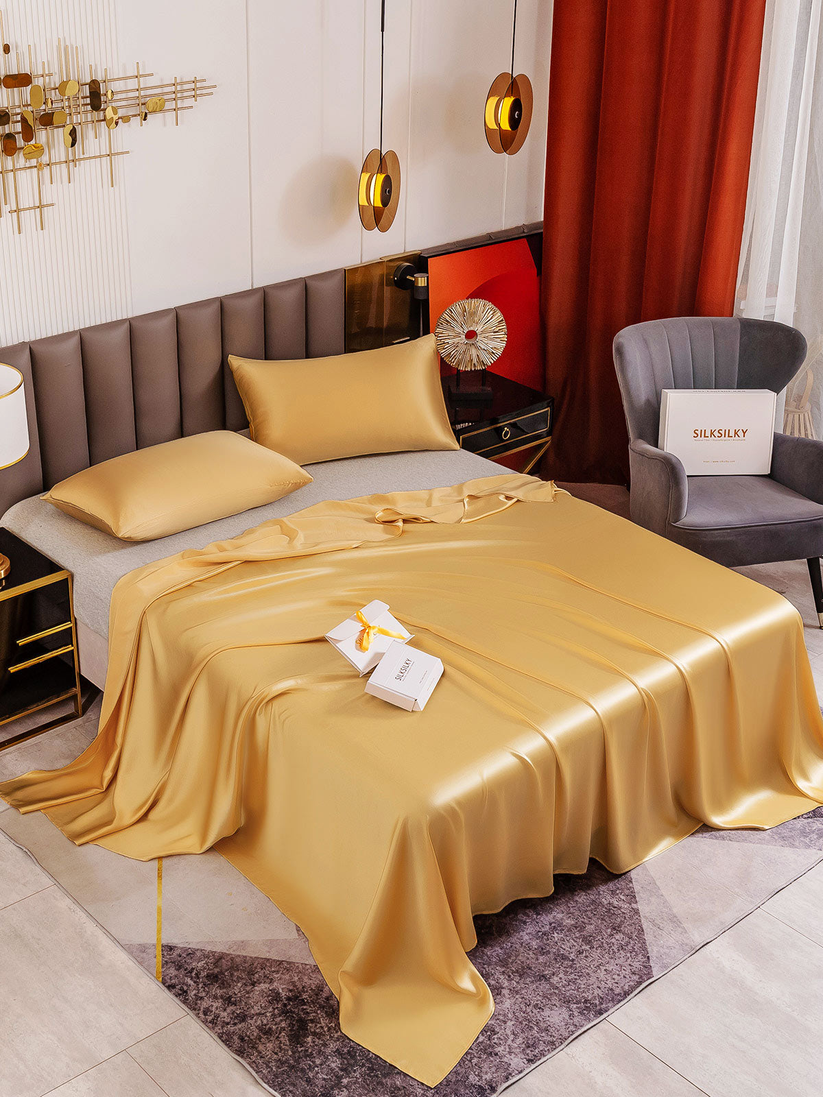 [Champagne] SilkSilky-DK 19Momme Bedding Set 001