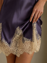[Lilla Grå] SilkSilky-DK Sleeveless V Neck Natkjole 006