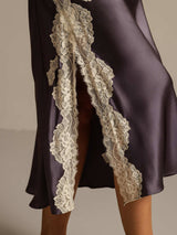 [Lilla Grå] SilkSilky-DK Sleeveless V Neck Natkjole 006