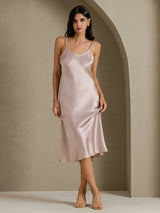 [Skyggegrå] SilkSilky-DK Sleeveless V Neck Kjole 003