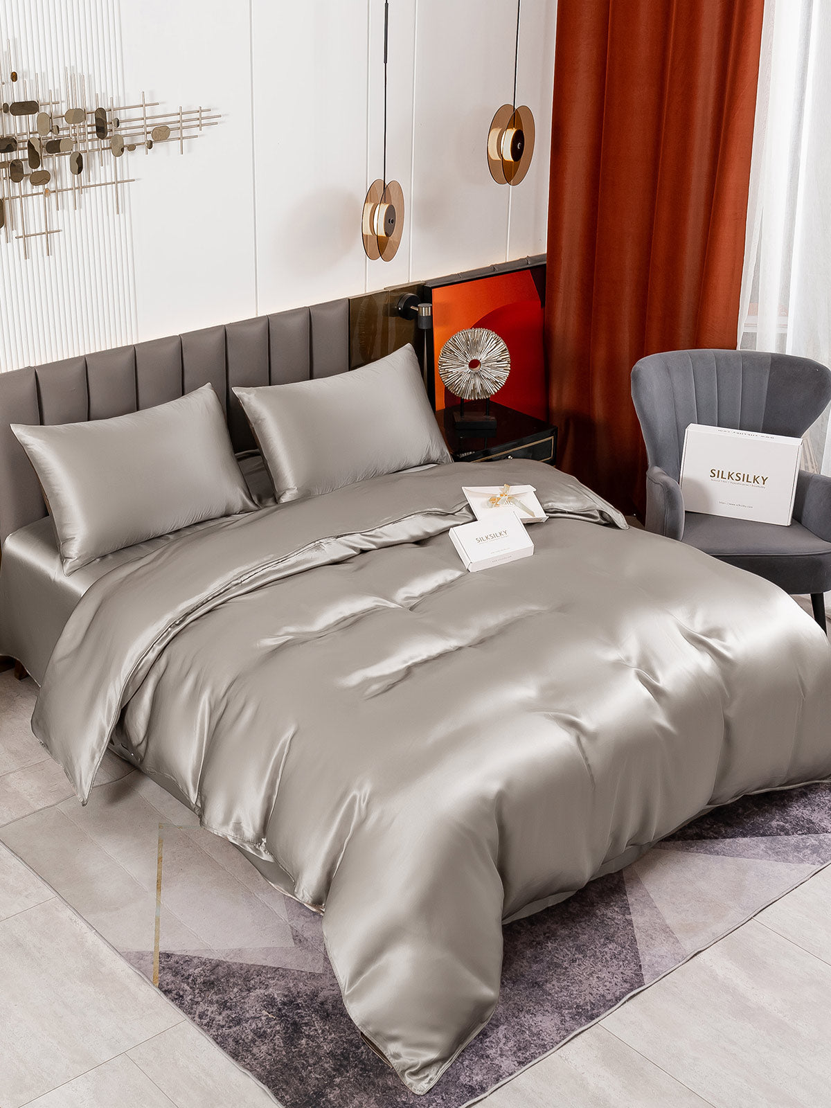[Grå] SilkSilky-DK 19Momme Bedding Set 004