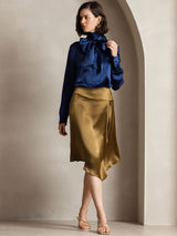 [Mørkeblå] SilkSilky-DK Long Sleeve High Neck Bluse 007