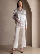 [Lysegrå] SilkSilky-DK Long Sleeve Lapel Collar Dameskjorte 006