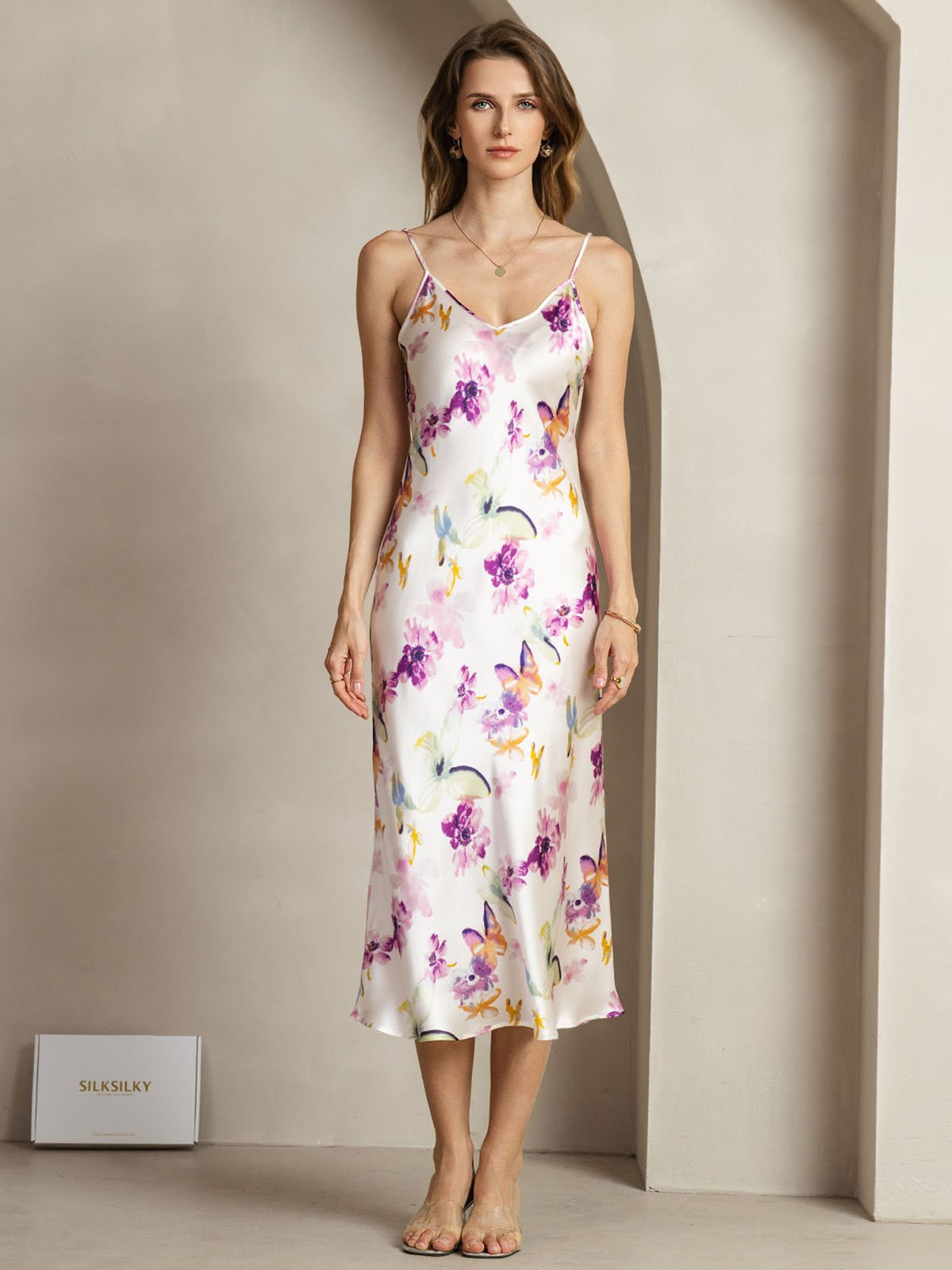 [Akvarelblomster] SilkSilky-DK 19Momme Silke Dress 001