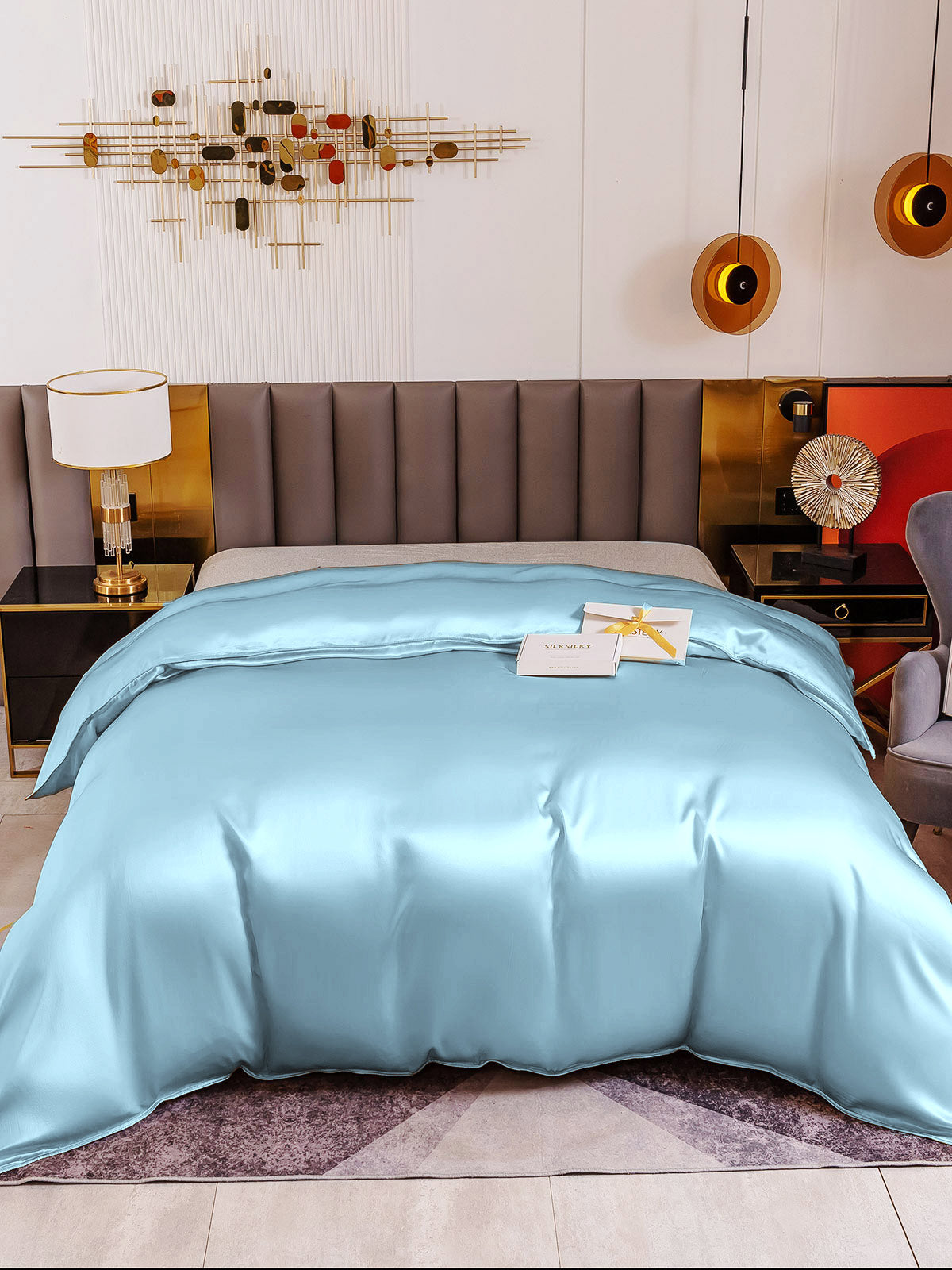 [Lyseblå] SilkSilky-DK 19Momme Duvet Cover 003