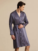 [Marine Ginkgo] SilkSilky-DK Long Sleeve V Neck Morgenkåbe til Mænd 004
