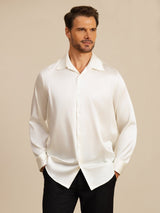 [Hvid] SilkSilky-DK Long Sleeve Lapel Collar Herreskjorte 003