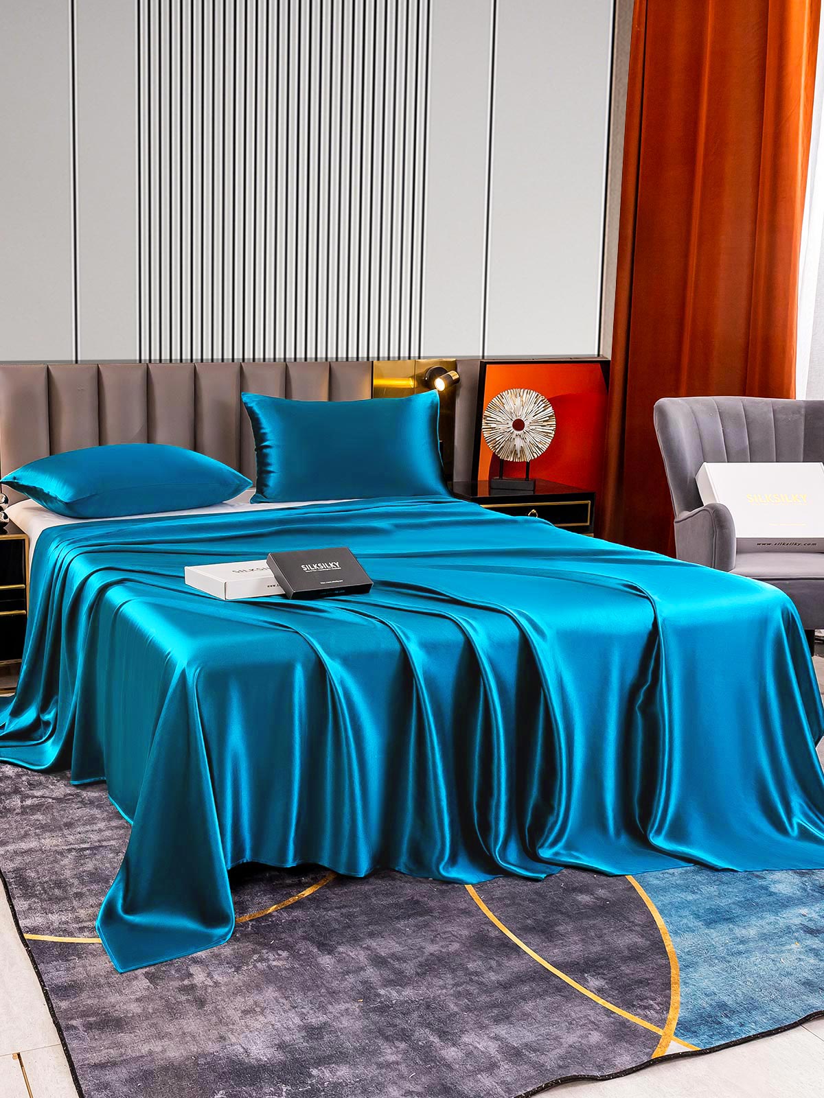 [Blågrøn] SilkSilky-DK 22Momme Bedding Set 003