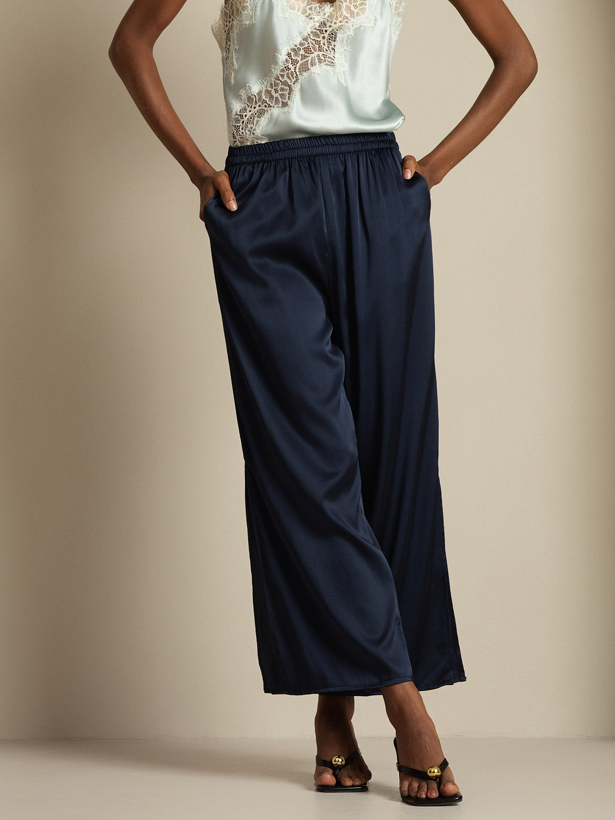 [Mørkeblå] SilkSilky-DK 19Momme Silke Womens Pants 005