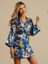 [Navy Drage] SilkSilky-DK 3/4 Sleeve Dame Morgenkåbe 007