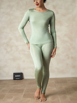 [Grøn] SilkSilky-DK Long Sleeve Round Neck Dame Lange Underbukser 004