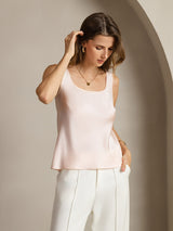 [Lyserød] SilkSilky-DK 19Momme Ærmeløs Dyb Rund Halsudskæring Camisole Top 002