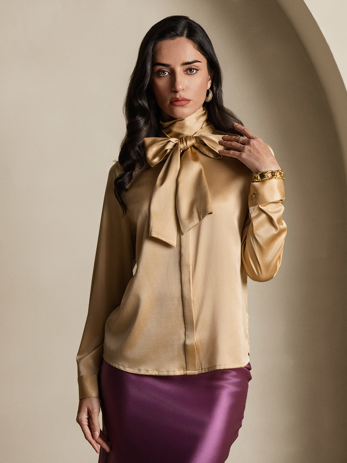 [Champagne] SilkSilky-DK 19Momme Silke Womens Shirt 003
