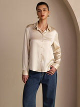 [Risbeige] SilkSilky-DK Long Sleeve Lapel Collar Dameskjorte 003