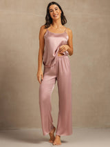 [Ferskenhud] SilkSilky-DK 19Momme Spaghetti Rem Dyb Rund Halsudskæring Camisole Sæt 006