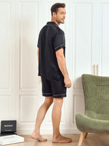 [Sort] SilkSilky-DK Short Sleeve Lapel Collar Pyjamas til Mænd 002