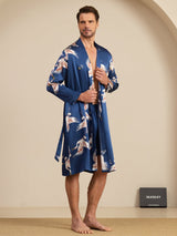 [Mørkeblå] SilkSilky-DK 19Momme Long Sleeve Mens Pajamas 004