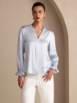 [Himmelblå] SilkSilky-DK Long Sleeve Damebluser 001
