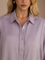 [Lilla] SilkSilky-DK Long Sleeve Lapel Collar Bluse 006