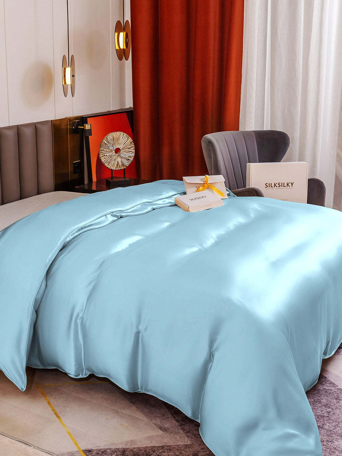 [Lyseblå] SilkSilky-DK 19Momme Duvet Cover 002